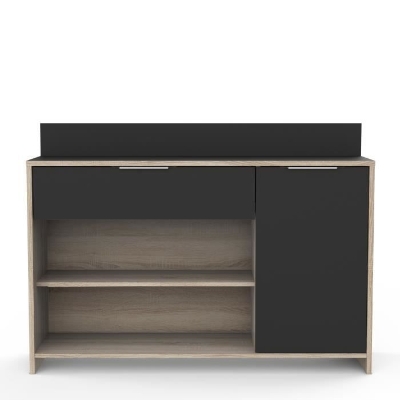 Buffet de cuisine - Décor chene brut et noir - Contemporain - 1 porte - MIKE -  L 123 cm