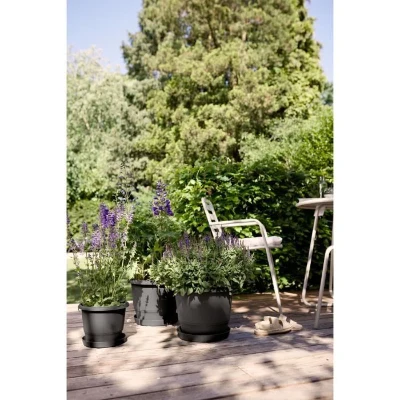 ELHO Pot de fleurs Amiga Rond 25 - Noir - Ø 24.5 x H 18 cm - Extérieur - 100% recyclé