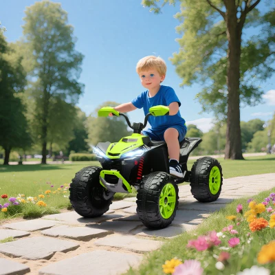 AIYAPLAY Quadricilo Elétrico para Crianças 24V com 2 Lugares 2 Motores Velocidade até 6,5 km/h Faróis Buzina Música e USB 109x68,5x76 cm Verde