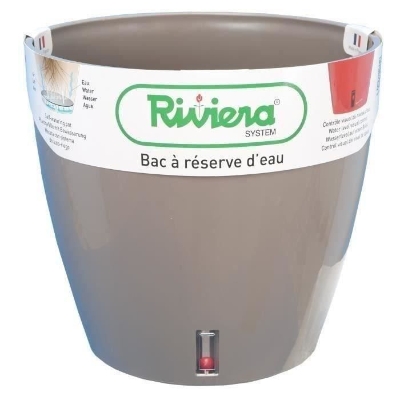 Pot de fleur rond en plastique - RIVIERA - EVA NEW - Avec réserve d'eau - Ø 46 cm - 49 L - Taupe