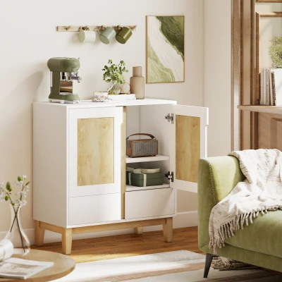 HOMCOM Buffet, Aufbewahrungsmöbel mit 2 Türen, 2 Schubladen und verstellbarem Regal, 80 x 40 x 86 cm, Weiß und Eiche