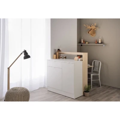 KEY - Meuble multifonctions - Module cuisine 2 portes 1 tiroir / Bar / Travail - 103,5 x 59 x 115 cm - Chene / Blanc - PARISOT