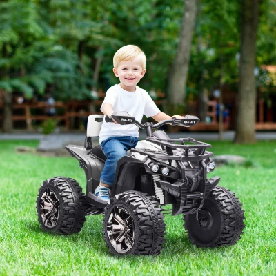 HOMCOM Quad per Bambini 3-5 Anni a 12V Fari e Presa USB Bianco