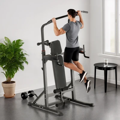 HOMCOM Station Musculation Pliable Acier Noir avec Banc et Barre