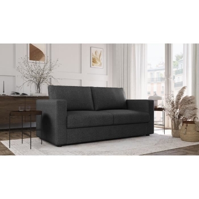 Canapé 3 places - Delta - Tissu Anthracite - Convertible semi-express matelas 13cm - 190 x 92 x 90 cm