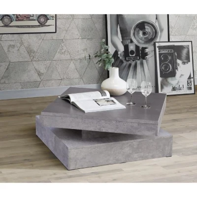 Table basse carrée pivotante - Panneau de particules - Décor béton gris clair - Classique - L 78 x P 78 x H 35,4 cm - COFFEE
