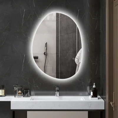 HOMCOM Espejo de Baño con Luz LED 80x60 cm 3 Colores de Luz Brillo Regulable Función Antivaho Función de Memoria IP44
