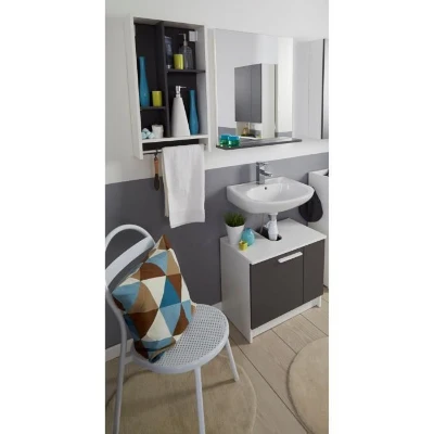 VERSA Meuble lavabo 2 portes - Gris ombre et blanc - - L 59 x P 38 x 55 cm