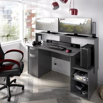 Bureau gaming - FOSK - Graphite -154 x 62/69 x  85/98 cm