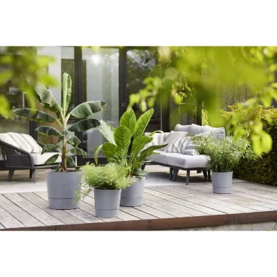 ELHO Pot de fleur Carré Greensense Aqua Care - Ø 43 x H 42.5 cm - 39 L - Ciment Clair