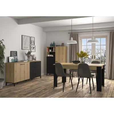Buffet L180 x P40 x H81 cm - TRUST - Chene / Noir - 4 portes - 1 tiroir - GAMI