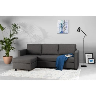 Canapé d'angle convertible réversible 3 places - Tissu gris - Contemporain - L 222 x P 150 x H 86 cm - CATS - Fabriqué en Ukraine