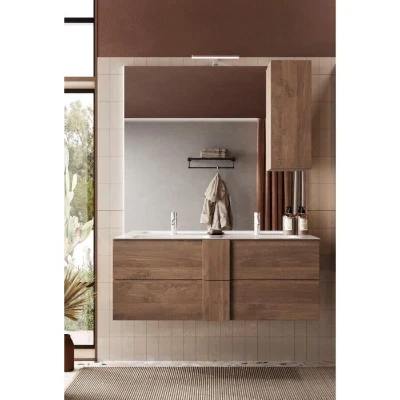 Meuble suspendu double vasque - 2 tiroirs -  L120 x H53 x P47cm - Coloris chene mercure - Style scandinave - JUNE
