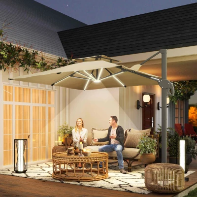 Outsunny Parasol LED 3x3m Pivotant 360° Beige - Extérieur