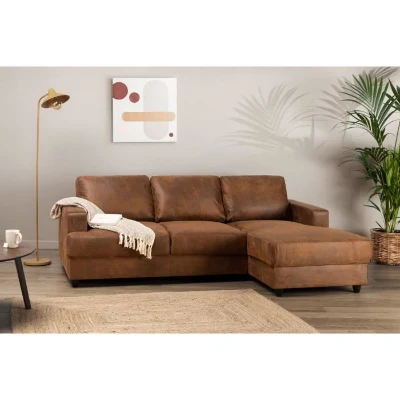 Canapé d'angle droit 4 places - Tissu marron vintage - Contemporain - L 215 x P 140 x H 86 cm - PAUL