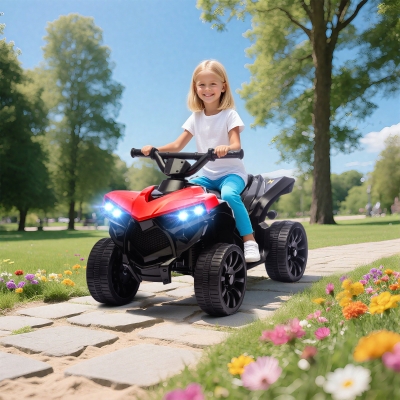 AIYAPLAY Quad Eléctrico para Niños ATV con Batería Recargable 6V, Faros LED y Música, Edad 3-8 Años, Rojo