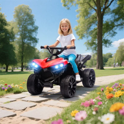 AIYAPLAY Quad Eléctrico para Niños ATV con Batería Recargable 6V, Faros LED y Música, Edad 3-8 Años, Rojo