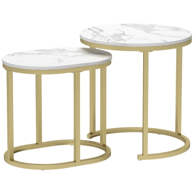 HOMCOM Tables Basses Gigognes Lot de 2 Bois Marbre et Acier Or