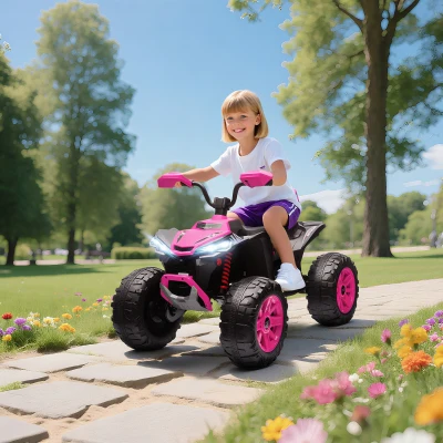AIYAPLAY Quadricilo Elétrico para Crianças 24V com 2 Lugares 2 Motores Velocidade até 6,5 km/h Faróis Buzina Música e USB 109x68,5x76 cm Rosa