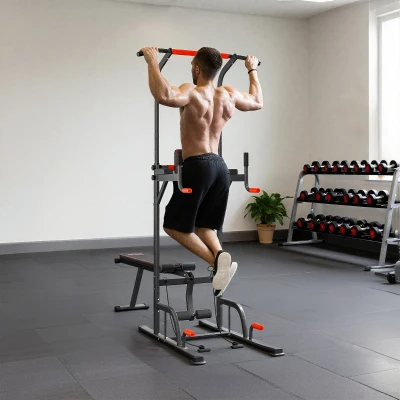 HOMCOM Power Tower Dip Station with Sit-up Bench Fitness