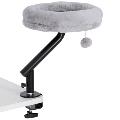 PawHut Lit de Bureau Chat 360° Rotatif Hauteur Réglable Gris