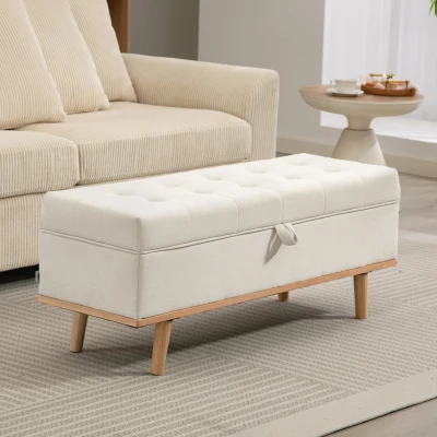 HOMCOM Panca Contenitore da 80L in Tessuto 118x42x45cm Crema