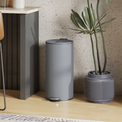 HOMCOM Cubo de Basura Cocina 30L con Pedal Tapa de Cierre Suave y Cubo Extraíble para Dormitorio Oficina Estudio Salón Gris