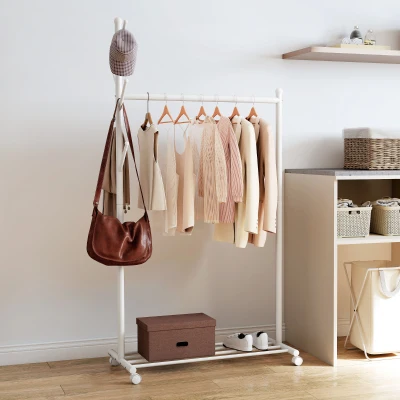 HOMCOM Burro para Ropa con Ruedas 5 Ganchos Barra para Colgar y Balda Inferior para Recibidor Entrada 86x43x171 cm Blanco