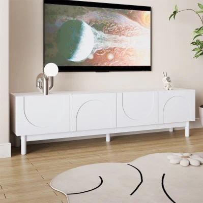 Elegant TV Cabinet with Curved Doors, White