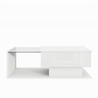 High-Gloss Coffee Table with Adjustable Height and LED Lighting, White