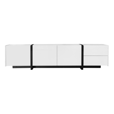 High-Gloss Black and White TV Cabinet with 3 Doors, Black+White