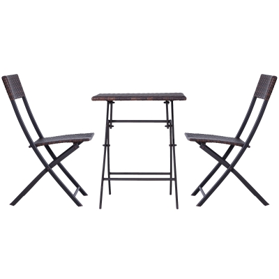 Outsunny Polyrattan Bistroset für 2 Personen Sitzgruppe Rattan Gartenmöbel Set Garnitur Braun