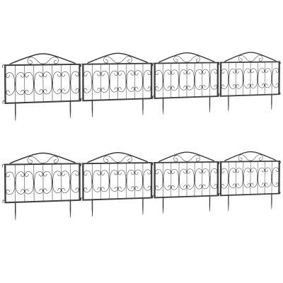 Outsunny Metal Garden Fence Panels 8PCs Black