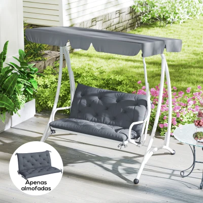 Outsunny Almofada para Banco com Encosto 100x98x8cm Almofada de Banco de 2 Lugares com 6 Cordões de Fixação para Jardim Terraço Balcão Exterior Cinza