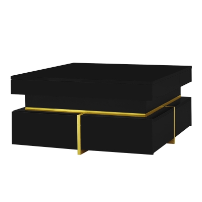 High-Gloss Coffee Table with Gold Accents, Black