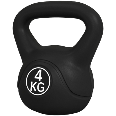 HOMCOM Kettlebell 4kg Sable Poignée Large Base Plate Noir
