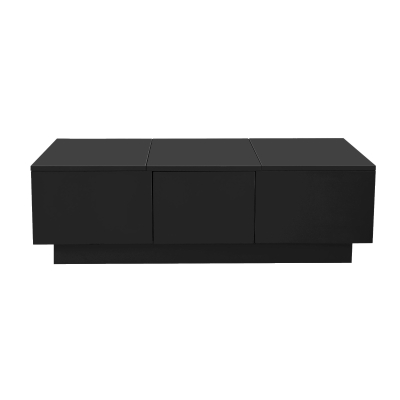 High-Gloss Black Coffee Table with Push-Pull Storage and Double-Sided Drawers, Black
