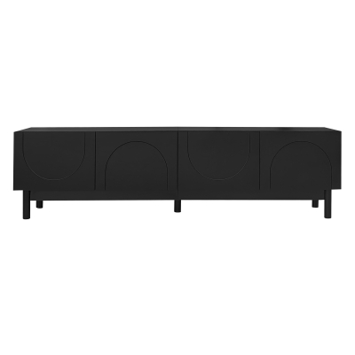 Pure Black TV Cabinet with Curved Doors and Shelves, Black