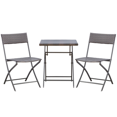 Outsunny Polyrattan Bistroset für 2 Personen Sitzgruppe Rattan Gartenmöbel Set Garnitur Schwarz
