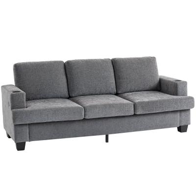 HOMCOM 3-Seater Sofa with USB Ports & Cup Holders Grey