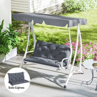 Outsunny Cojín para Banco con Respaldo 100x98x8 cm Colchón de Banco de 2 Plazas con 6 Cordones de Fijación para Jardín Terraza Balcón Exterior Gris