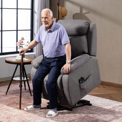 HOMCOM Elektrischer Aufstehsessel mit Massagefunktion und Wärmefunktion, neigbarer Sessel, USB-Anschlüsse, Fußstütze, 86x94x105cm, Grau