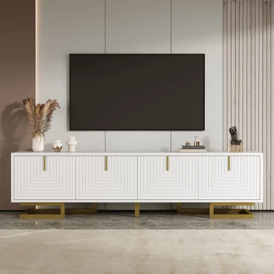 TV Cabinet with Textured Doors, White
