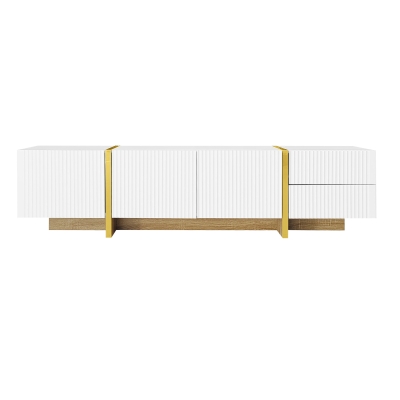 Elegant TV Cabinet with Large Storage, Gold+White