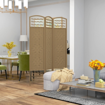 HOMCOM Biombo interior de madera separador de ambientes plegable 3 paneles 120 x 170 cm madera natural