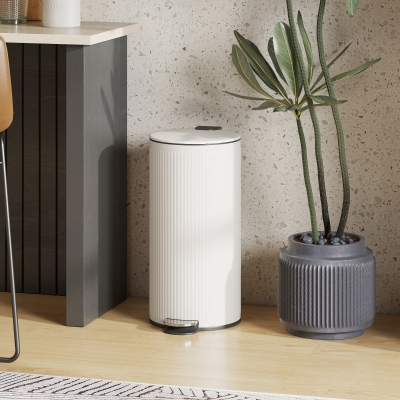 HOMCOM Cubo de Basura Cocina 30L con Pedal Tapa de Cierre Suave y Cubo Extraíble para Dormitorio Oficina Estudio Salón Crema