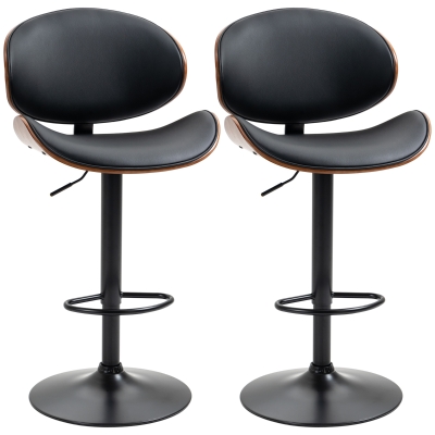 HOMCOM Set 2 Sgabelli Bar con Schienale Legno e Finta Pelle Nero