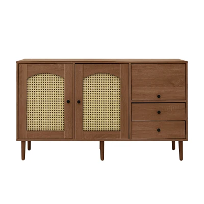 Country-Style Sideboard with Rattan Doors and Adjustable Shelves, Natural