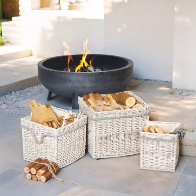 Outsunny Set of 3 Log Storage Baskets with Lining Beige