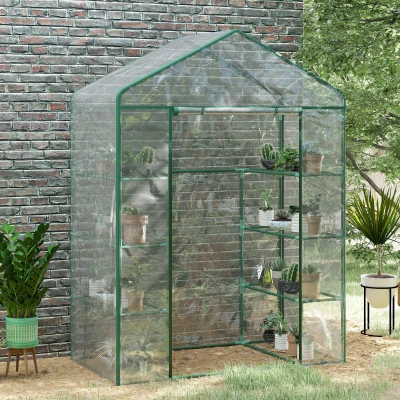 Outsunny Metal Frame Walk in Grow Herb Plant Portable Greenhouse Transparent 143 L x 73W x 195H cm